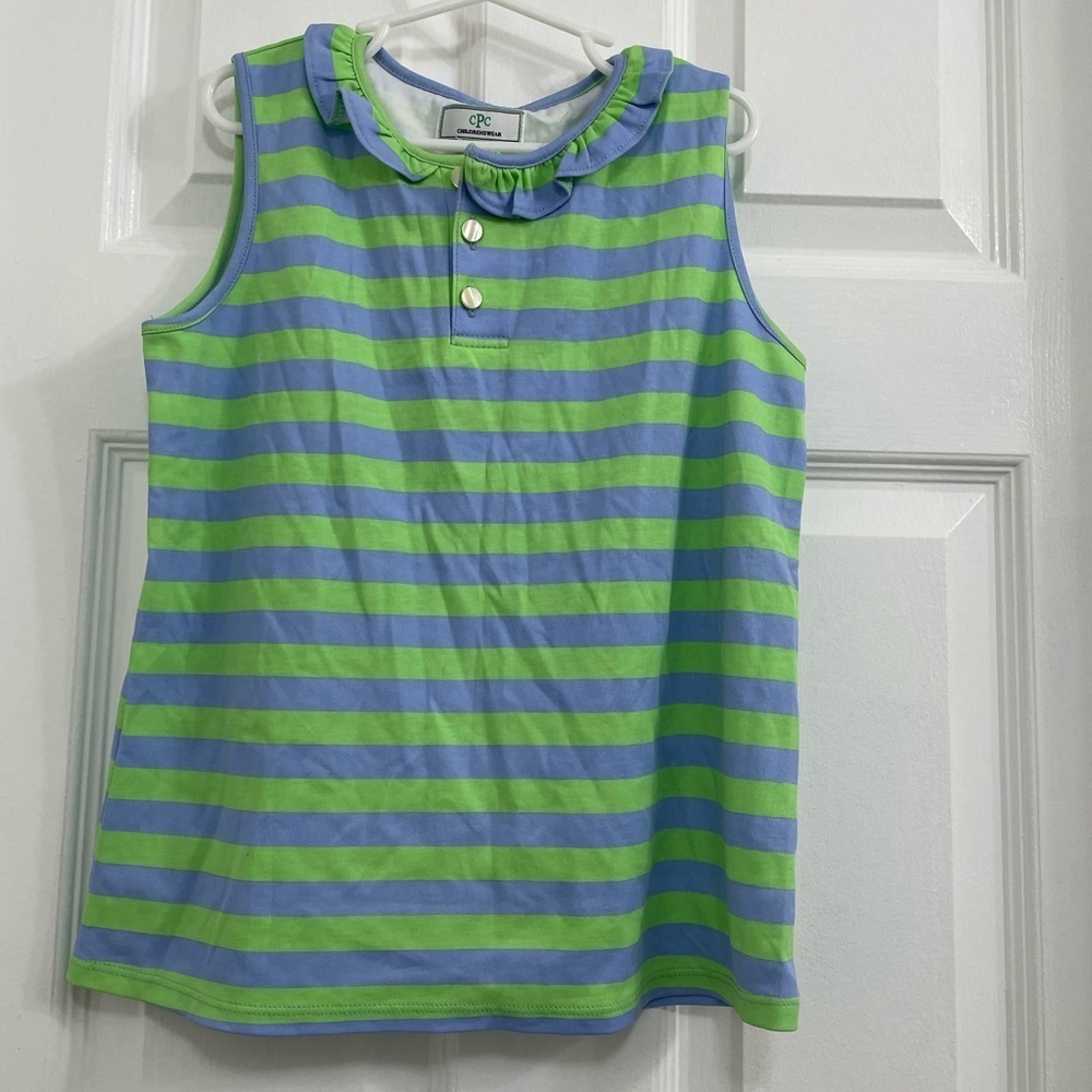 🎈🎈🎈CPC Green Stripped Knit Shirt With Ruffle Sleeve Size 12